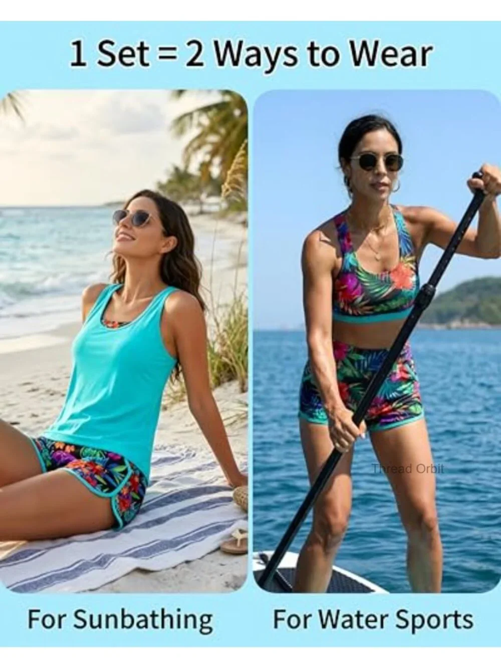 Tankini with Shorts - 3 Piece Tummy Control Swimwear SPF 30